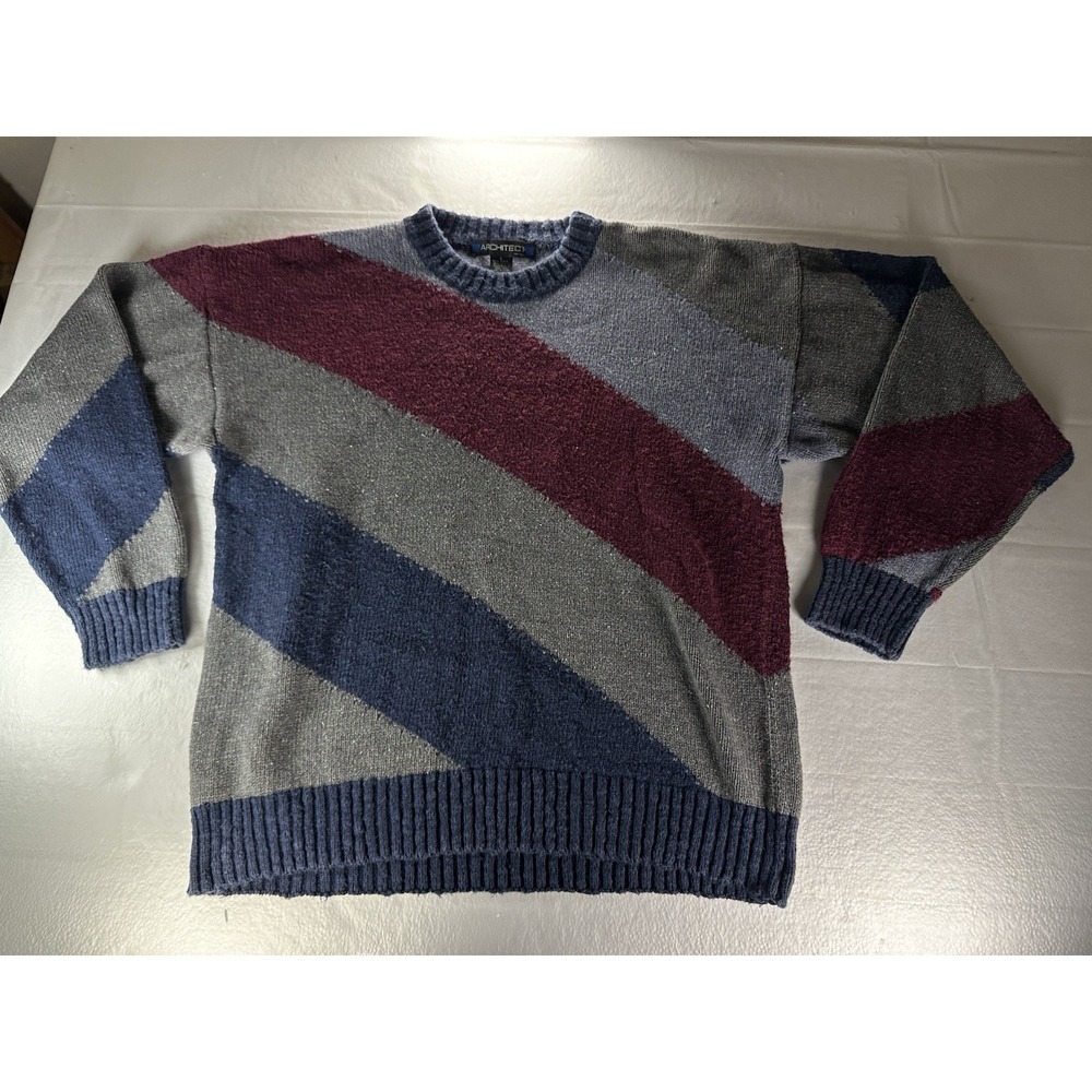 VTG 1990s Architect Wool Sweater Mens‎ Large Abstract Color Block Grandpacore